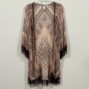 Boho American Rag Women's Size Med/Lg Fringe Cover Up Open Kimono Pre-Owned